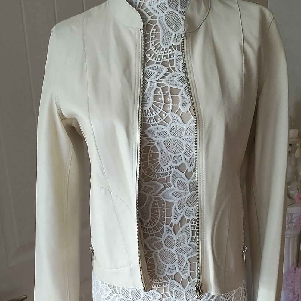 Lamarque Cream Leather Jacket